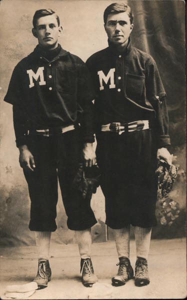 Two Male Baseball Players with M on Jersey Chest Milton Ohio