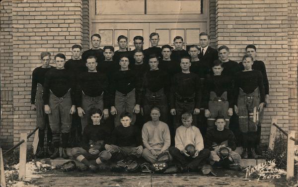 WHS 1924 Football Team Posing in Front of Building Door