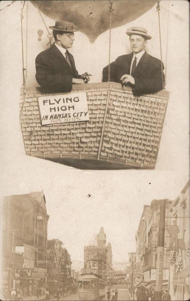Two men posing in hot air balloon Studio Photo Kansas City Missouri
