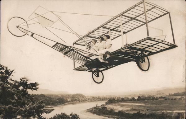 Three Women on and Aircraft (Glider) Studio Photo Milford Pennsylvania