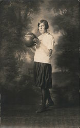 Female basketball player "..canduits 1925" visible on ball Postcard Postcard Postcard