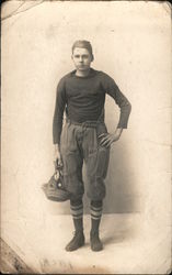 Boy Holding Football Helmet "Hawker" Postcard