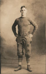 Football Player with Hands on Hips, Studio Photo Postcard