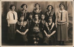 Women's basketball team with PHS 1923-24 on ball Postcard