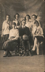 D.H.S. Girls Basketball Team Studio Portrait, Toy Monkey Postcard