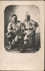 Two Baseball Players, Seated, Studio Photo Postcard