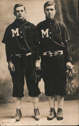 Two Male Baseball Players with M on Jersey Chest Postcard