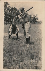 Batter in Batting Stance & Fully Equipped Catcher Postcard