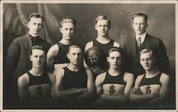 Male Basketball Team with "SA" on Jerseys 1915 Postcard