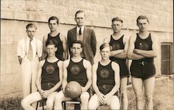 FHS Boys Basketball Team Holding Ball Displaying 1934 (6 Players & 2 Managers/Coaches) Postcard