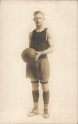 Single Young Male Basketball Player Holding Basketball Postcard