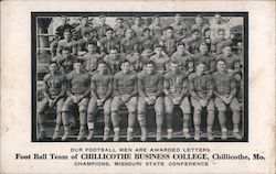 Foot Ball Team of Chillicothe Business College Missouri Postcard Postcard Postcard