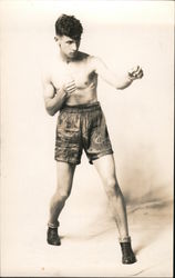 Young Male Boxer Posing with Fists Up - No Shirt/Gloves Boxing Postcard Postcard Postcard