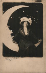 Young Lady in Formal Dress on a Paper Moon Davenport, IA Women Postcard Postcard Postcard