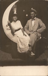 Young Man and Woman on Paper Moon (formal dress) Galveston, TX Couples Postcard Postcard Postcard