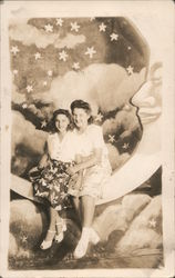 Woman and Girl on Paper Moon Postcard