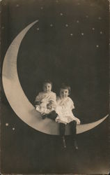 Two Young Children on Paper Moon Postcard