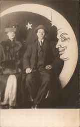 Man and Woman on Paper Moon (formal dress) Postcard