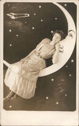 Young Woman on Paper Moon Postcard