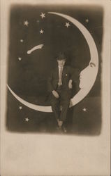 Man in Suit on Thin Paper Moon Men Postcard Postcard Postcard