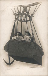 Two Children in Hot Air Balloon Studio Photo Postcard