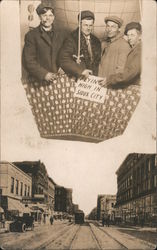 Four men in a Hot Air Balloon Studio Photo Postcard