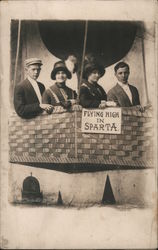Two smiling couples posing in hot air balloon Studio Photo Postcard