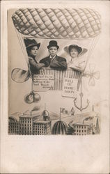 Will Be Home Soon 3 People in Hot Air Balloon Studio Photo Postcard