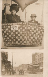 Woman and Boy in Hot Air Balloon Studio Photo Postcard