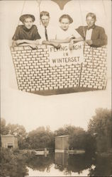 Two couples posing in hot air balloon Studio Photo Postcard