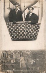 Two Men in Hot Air Balloon Studio Photo Postcard