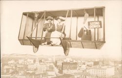 Two Women Flying an Airplane Studio Photo Postcard