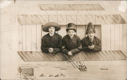 3 People in Airplane Cutout Studio Photo, Cliff House Postcard