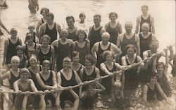 Group of Bathers Standing in Water Near Rope 1930 Postcard