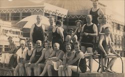 Bathers Sitting on Steps in Swimsuits 1935 Postcard