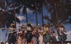 Hula Dancers at Waikiki, accompanied by native musicians Postcard