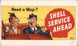 Shell Service Ahead - Need a Map? Postcard