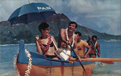 Outrigger Canoe at Waikiki Beach - Pan Am Postcard