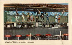 Mexican Village, Coronado, California - The amusing back bar mural painted by Russel Dale Moffett. Postcard