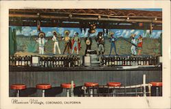 Mexican Village, Coronado, California - The amusing back bar mural painted by Russel Dale Moffett. Postcard Postcard Postcard