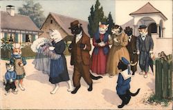 Cats Leave the Church After the Christening Postcard