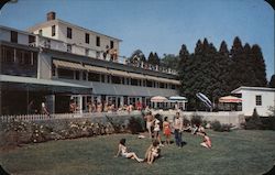 Pococabana Lodge, view of sunbathers on front lawn, Poconos Minisink Hills, PA Postcard Postcard Postcard