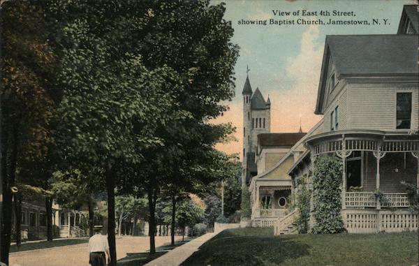 View of East 4th Street showing Baptist Church Jamestown New York