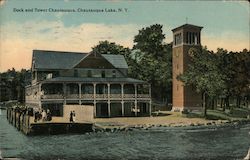 Dock and Tower Chautauqua, Chautauqua Lake Postcard