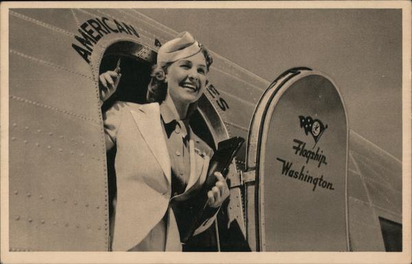 Flight Attendant Waving from American Airlines Plane