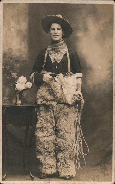Cowboy Wearing Wooly Chaps Holding Pistol & Lasso Scranton Pennsylvania