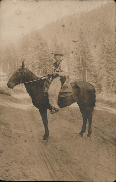 Cowboy on Horseback, Wooly Chaps Carson Washington