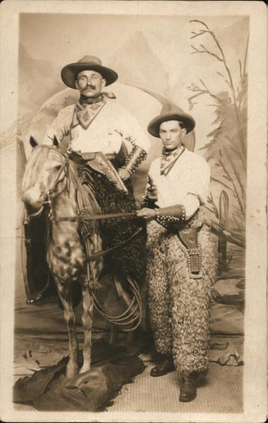 Two Men Dressed as Cowboys, Horse, Wooly Chaps Pittsburgh Pennsylvania