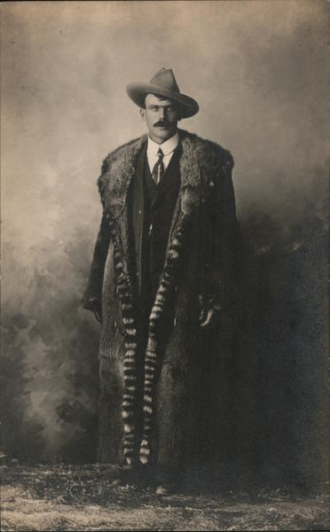 Man in Fur Coat, Cowboy Hat Nisland South Dakota Studio Photos