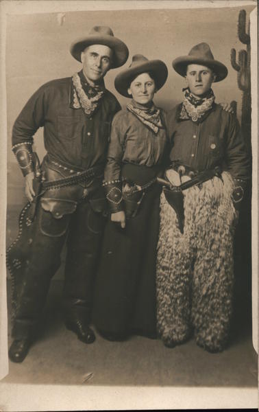 Three Men dressed as Cowboys, Wooly Chaps Los Angeles California